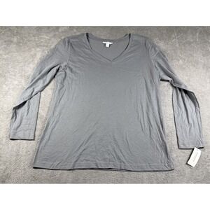 Charter Club Intimates Women's Plus Size V-Neck Long Sleeve Shirt Gray 1X NWT